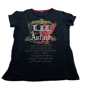 LFC Anfield Liverpool Football Club Women's Black TShirt Crown Rhinestones Sz 18